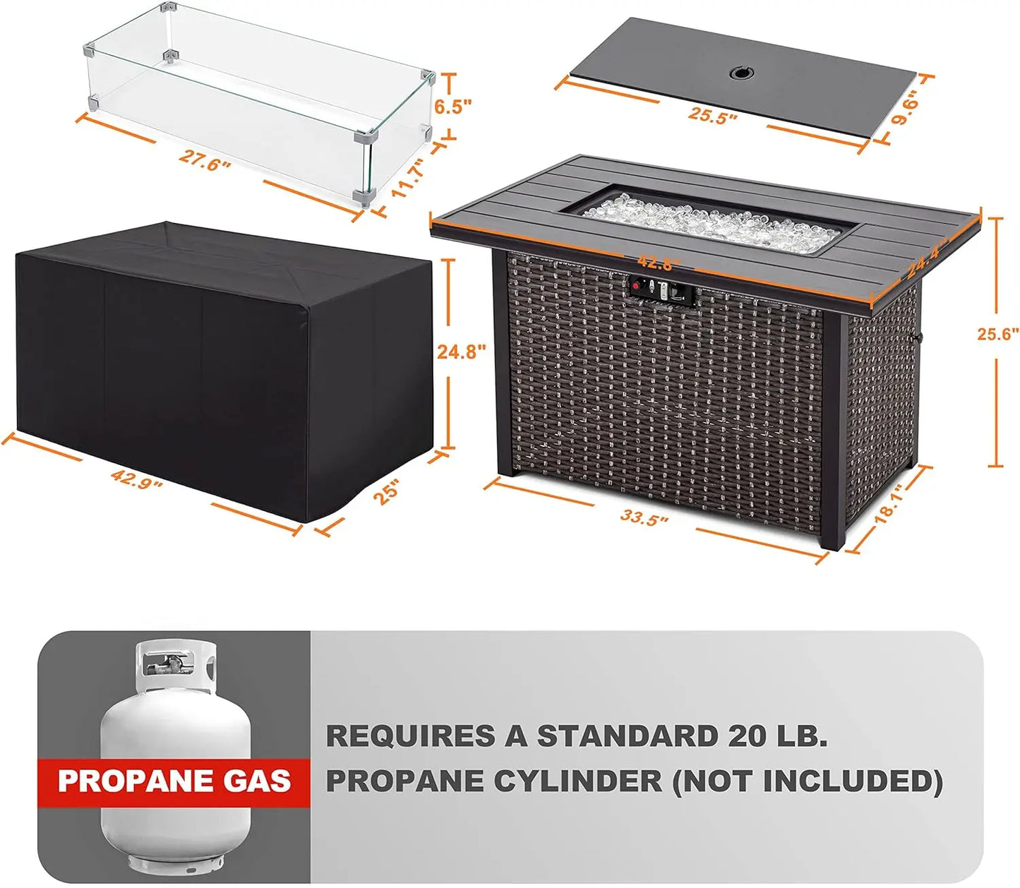 Rattan Propane Fire Pit Table