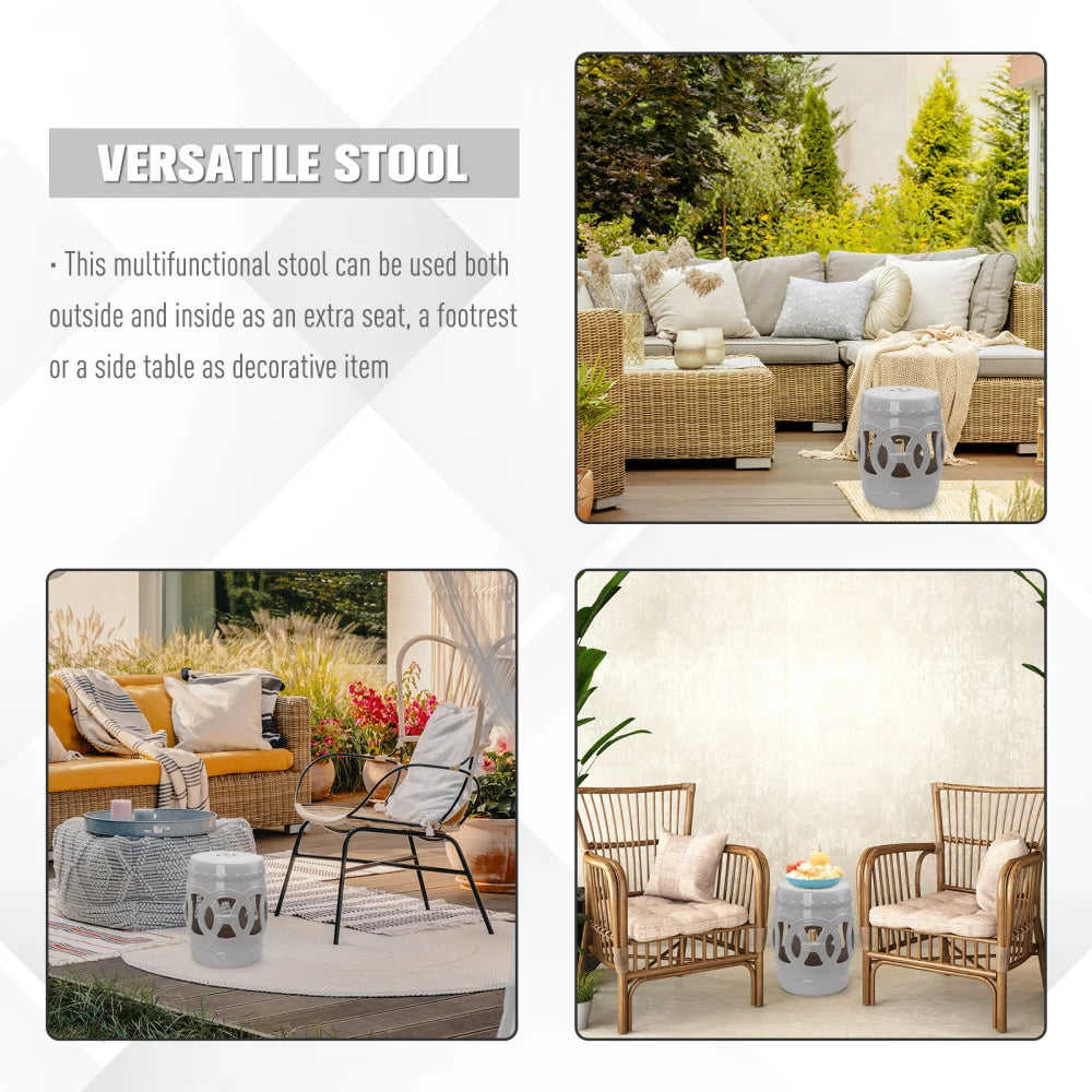 Ceramic Garden Stool with Double-Coin Knotted Ring Design & Strong Glazed Material, Decorative End Table, Home Collection