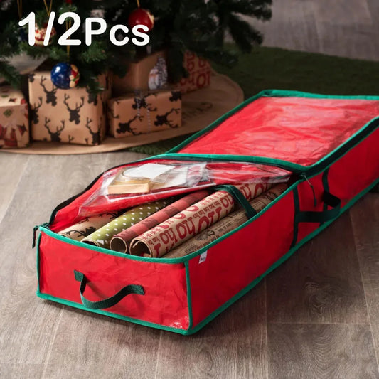 Christmas Wrapping Paper Storage Bag Large Capacity Waterproof Gift Wrap Paper Organizer Multi-purpose Home Underbed Storage Box