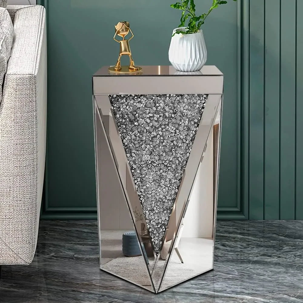 Silver Crystal Mirrored End Table,