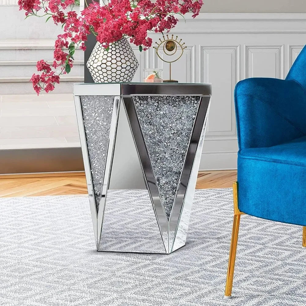 Silver Crystal Mirrored End Table,