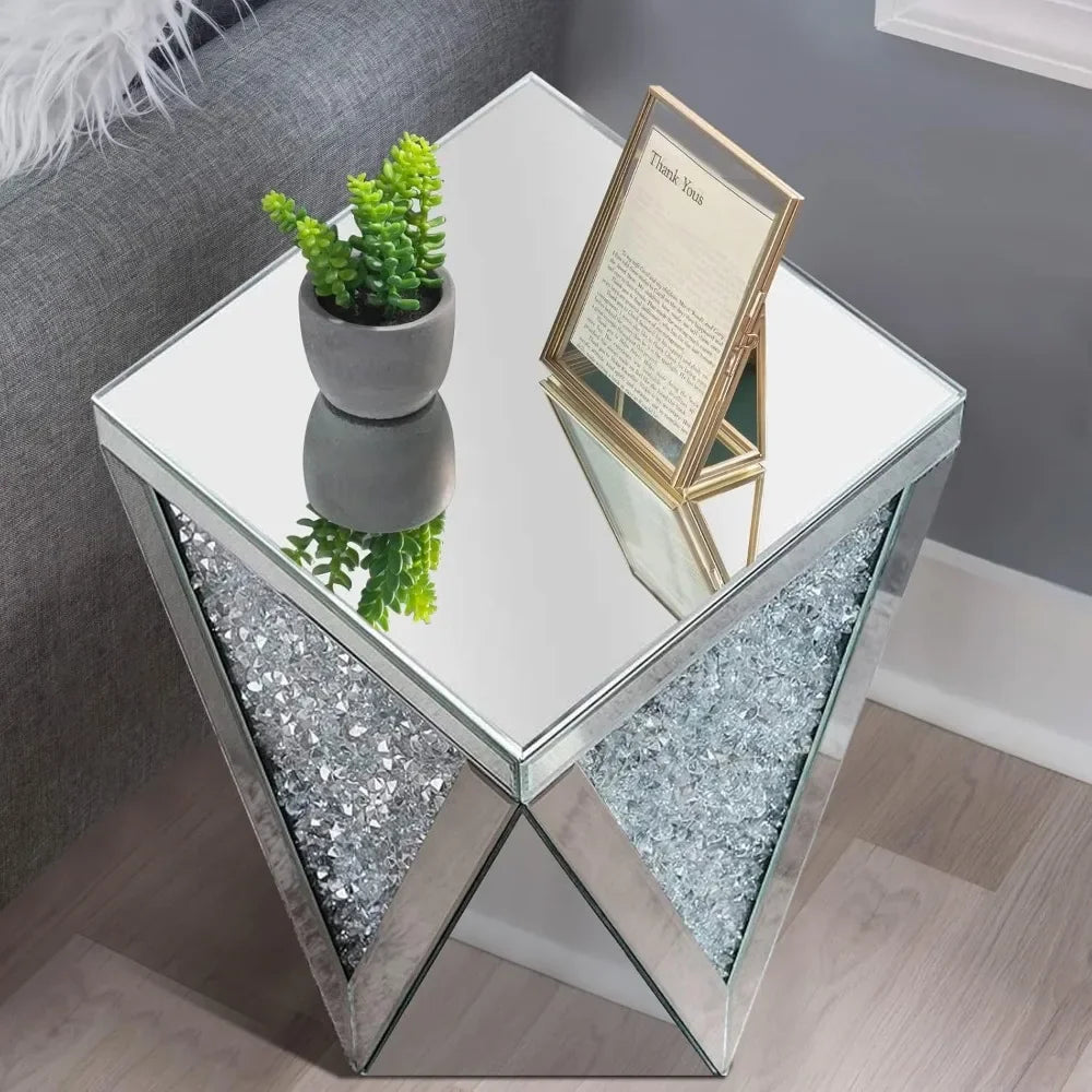 Silver Crystal Mirrored End Table,