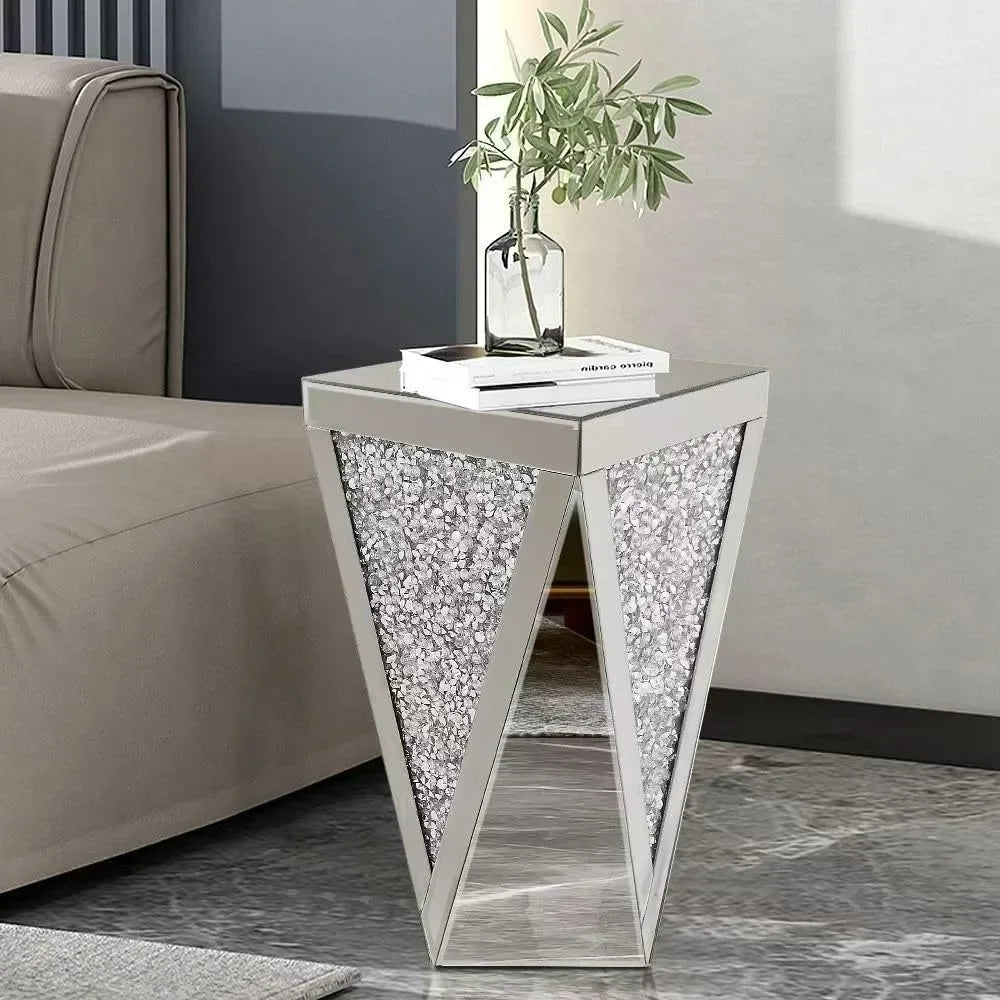 Silver Crystal Mirrored End Table,