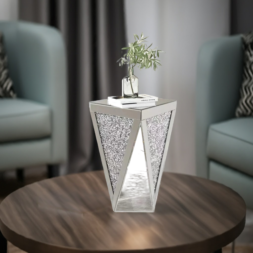 Silver Crystal Mirrored End Table,